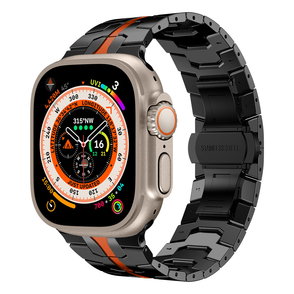 For Apple Watch Series 9 8 7 41mm / 6 5 4 SE (2022) SE (2023) SE 40mm / 3 2 1 38mm Stainless Steel Band Watch Strap - Black+Red For Apple Watch Series 9 8 7 41mm / 6 5 4 SE (2022) SE (2023) SE 40mm / 3 2 1 38mm Stainless Steel Band Watch Strap - Black+Red